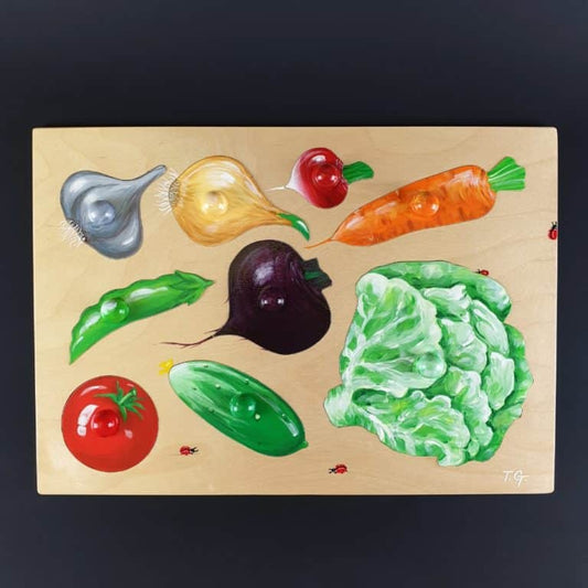 Realistic wooden puzzle - removable vegetables