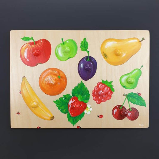 Realistic wooden puzzle - removable fruits