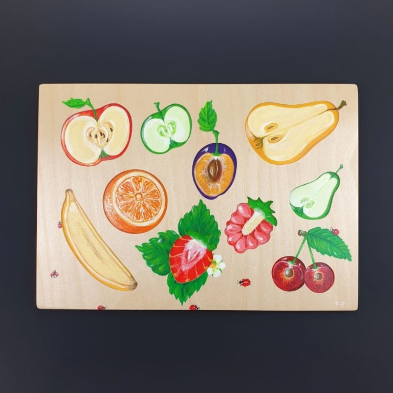 Realistic wooden puzzle - removable fruits