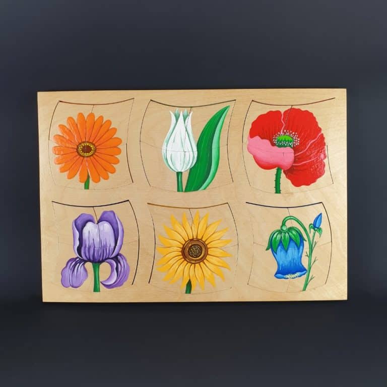 Wooden puzzle for babies - Mazie Dalītie Lodziņi with flowers