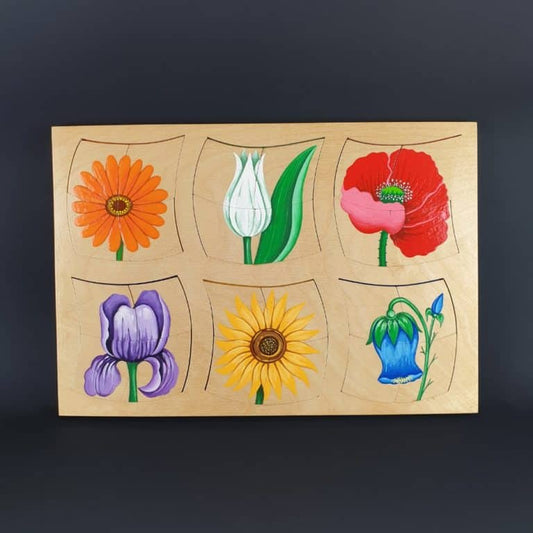 Puzzle en bois pour bébé - Petites boîtes divisées avec fleurs