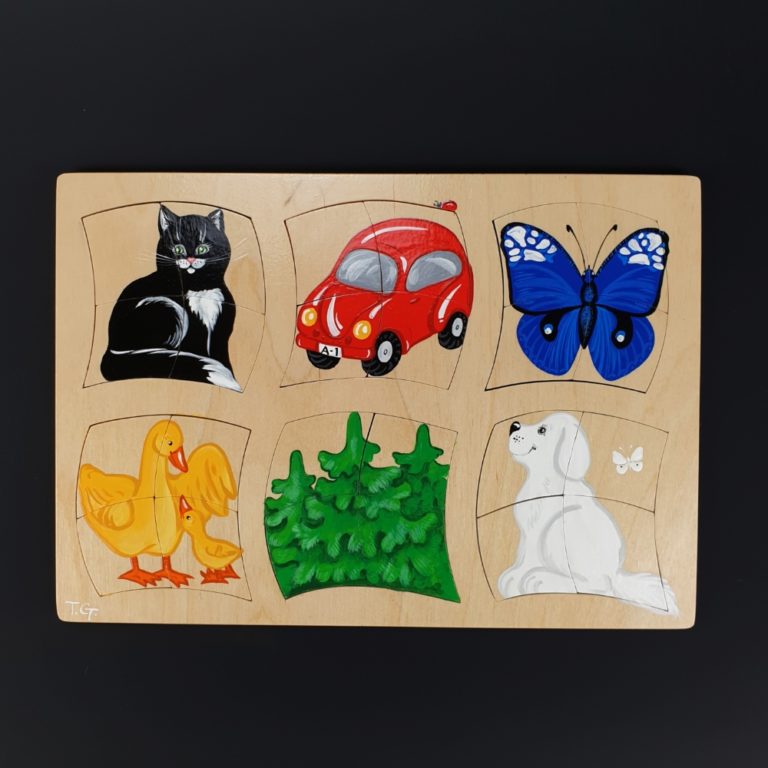 Wooden puzzle for babies - Mazie Dalītie Lodziņi with animals