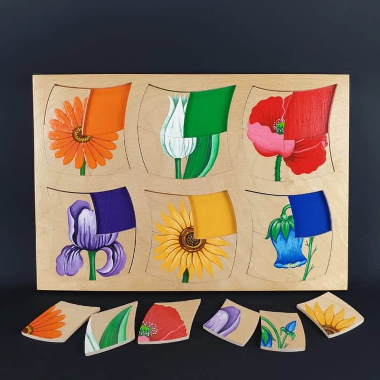 Wooden puzzle for babies - Mazie Dalītie Lodziņi with flowers