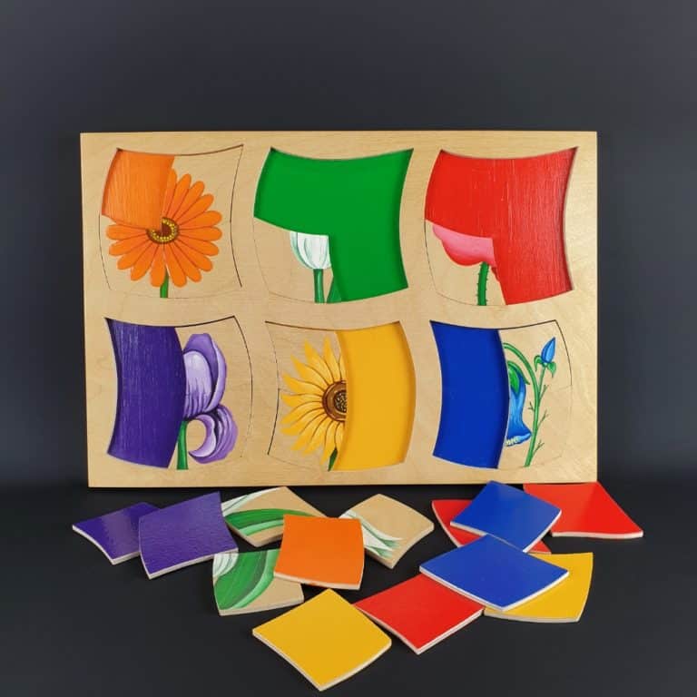 Wooden puzzle for babies - Mazie Dalītie Lodziņi with flowers